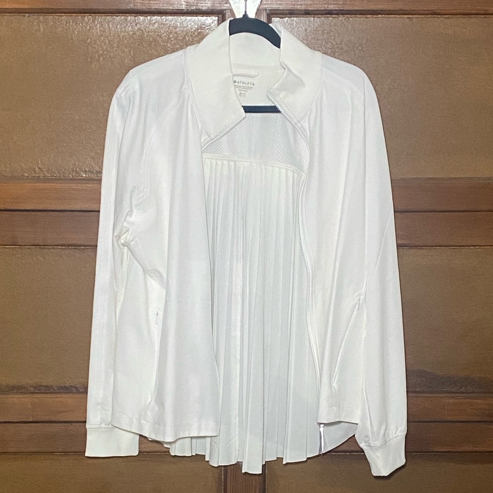 Athleta White Bomber Jacket with Pleated Back
